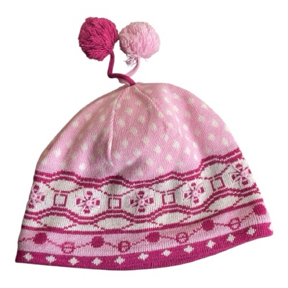 L.L. Bean Girls Size L Pink and White Knit Beanie - Picture 2 of 5